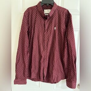 Father Sons Shirt Burgundy White Polka Dot Stretch Slim Fit Formal Block Men’s L